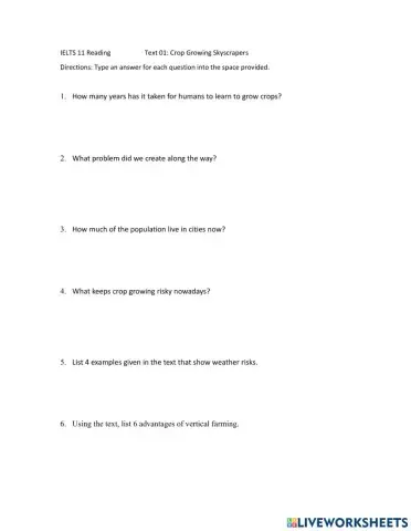 IELTS Reading Text 01 Worksheet