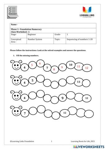 Foundation Numeracy Class Worksheet -1
