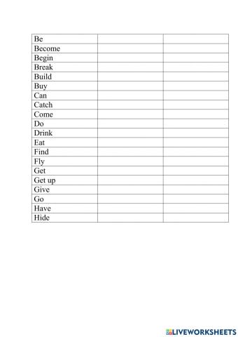 Irregular verbs be-hide