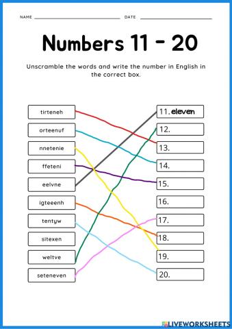 Spelling Numbers 10-20