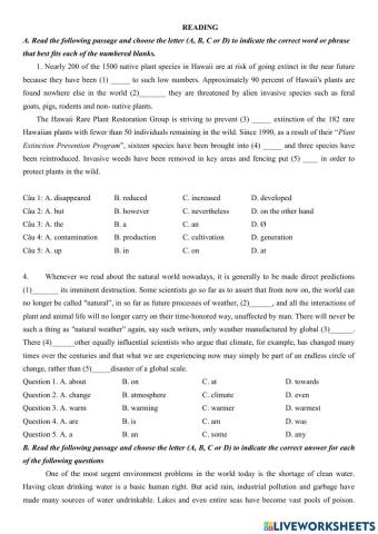 Reading about nature - grade 11