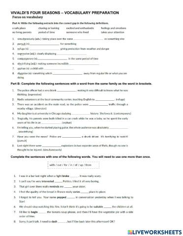 Vivaldi's Four Seasons - Vocab Preparation
