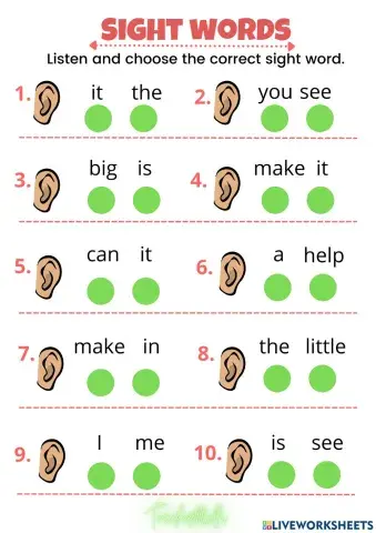 Preprimer sight words