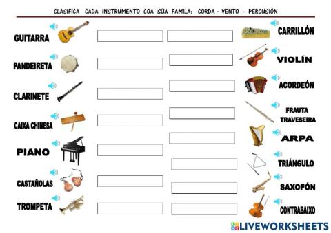 Clasifica os instrumentos