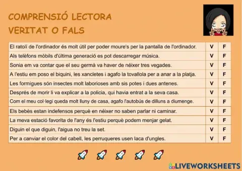 Comprensió lectora veritat o fals 07