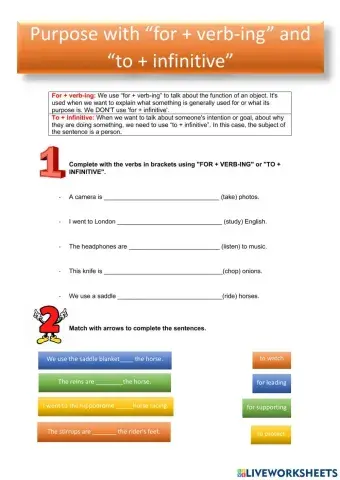 Purpose with “for + verb-ing” and “to + infinitive”