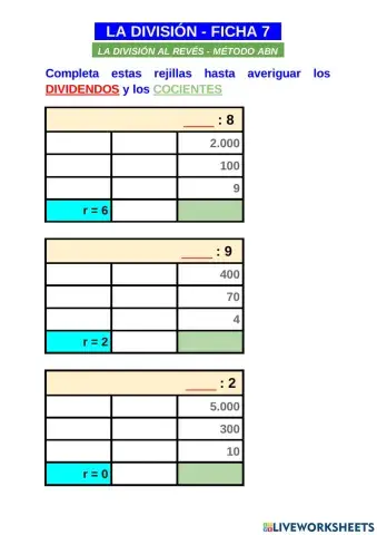 La división al revés (método abn)