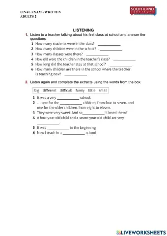 Adults 2 - Final exam - Listening -2023