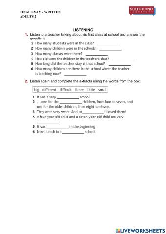 Adults 2 - Final exam - Listening -2023