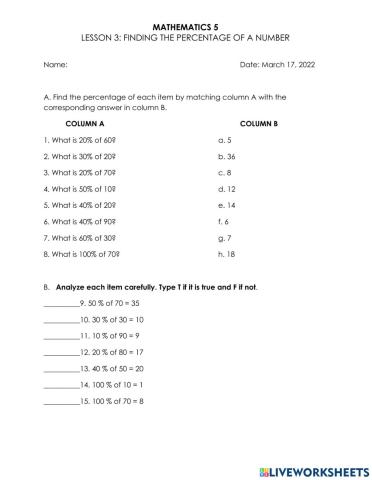 Finding the Percentage of a Number