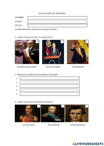 Evaluación de historia