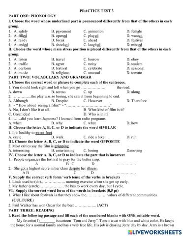 GRADE 7-PRACTICE TEST 3-2ND MID-TERM TEST