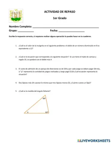 Actividad de Repaso 1 Primer Grado