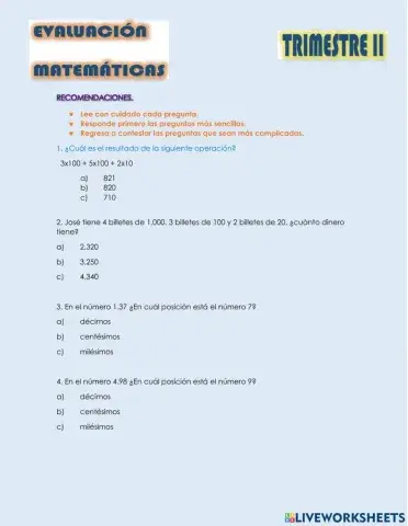Examen mate II TRIMESTRE