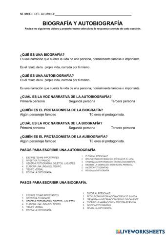 Guía biografía y autobiografía.