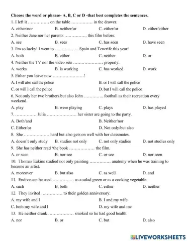 Test 15' (Both ... and, Not only ... but aslo, Either ... or, Neither ... nor)