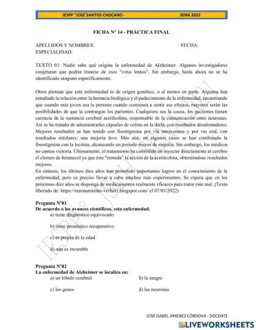 Taller de comprensión de lectura