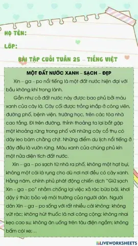 Bài tập cuối tuần 25 - TV