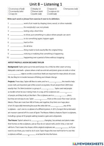 Unit 8 - Listening 1 - Vocab