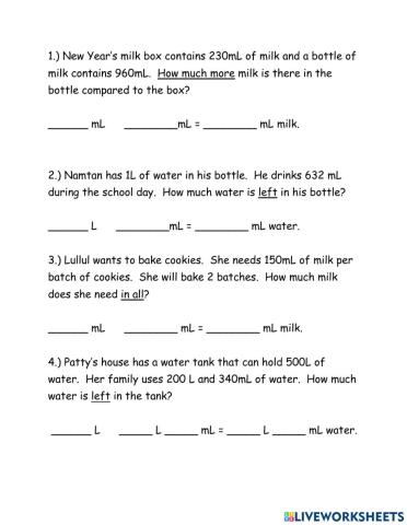 Volume word problems