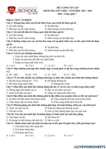 Đề cương gk2 công nghệ 7