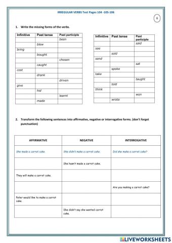 Irregular verbs and sentences