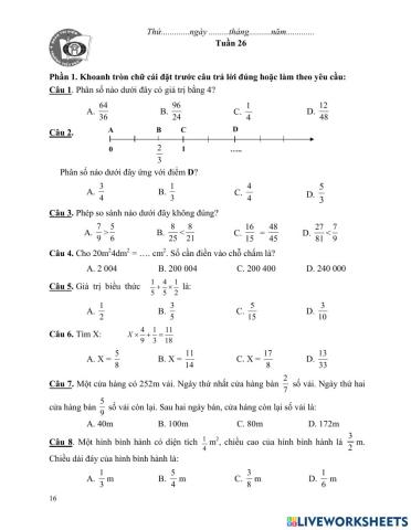 Toán cuối tuần 26
