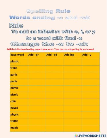 Suffix Rule: words ending with -c