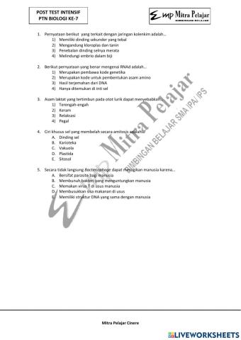Post Test Intensif BIO 7