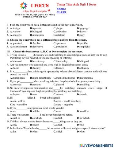 Lớp 9 Unit 9 test 3
