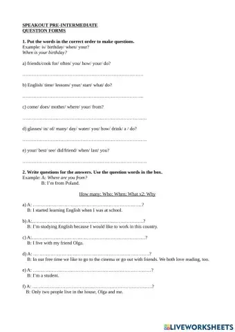 Speakout Pre intermediate Question forms