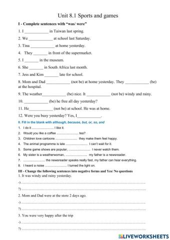 Unit 8 sports and games