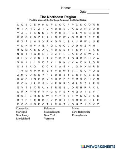The Northeast Region Wordsearch