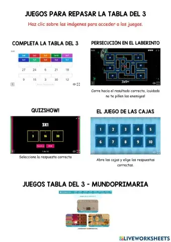 Juegos de repaso de la tabla del 3