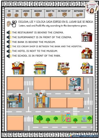 Places in town prepositions - listen and build a city
