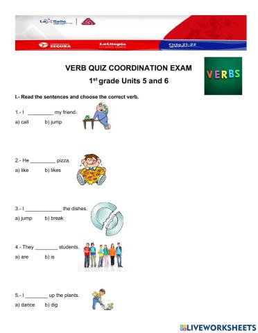 1st grade Verb Quiz units 5 and 6
