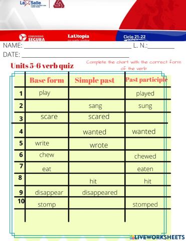 2nd grade Verb Quiz Units 5 and 6