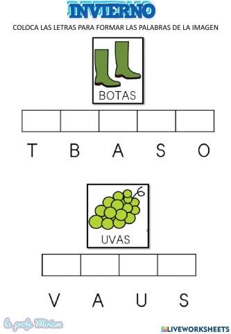 Ordena las letras para formar palabras