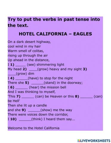 Hotel california simple past practice