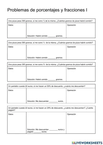Problemas con fracciones y porcentajes