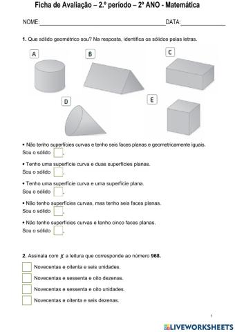 Avaliação matemática - 2º ano