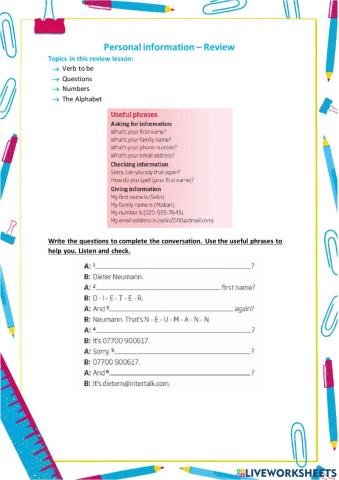 Lesson 2 - Review personal information