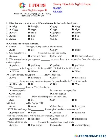 Lớp 6 Unit 789 test 1