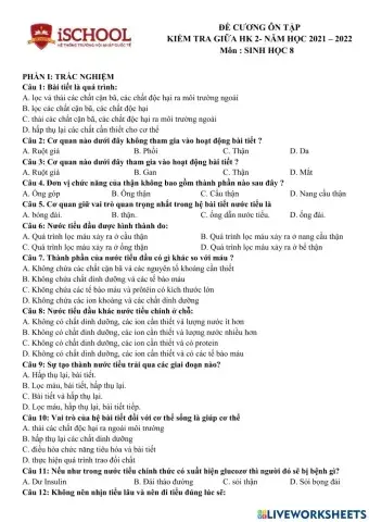 Đề cương ôn tâp thi gk2 sinh 8