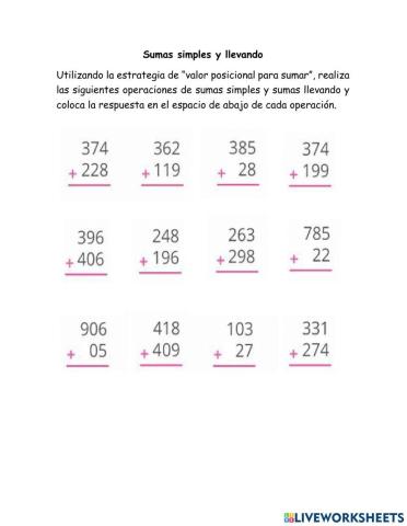 Sumas simples y llevando