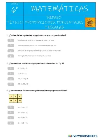 TEST Proporcionalidad, porcentajes y escalas