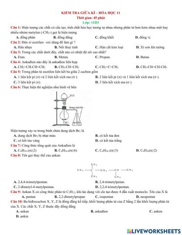 Kt giữa kì 2 hóa 11