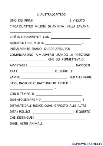 L'australopiteco - testo tratto da Super Prezioso 3