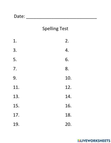 Spelling Test Worksheet