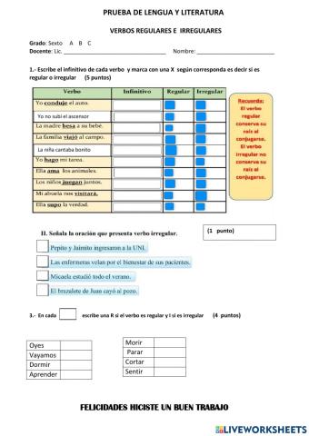 Verbos regulares e irregulares